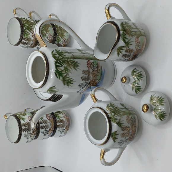 JAPANESE LITHOPHANE TEA SET - GEISHA GIRL PORCELAIN - GOLD HIGHLIGHTS - PERFECT - Picture 9 of 11